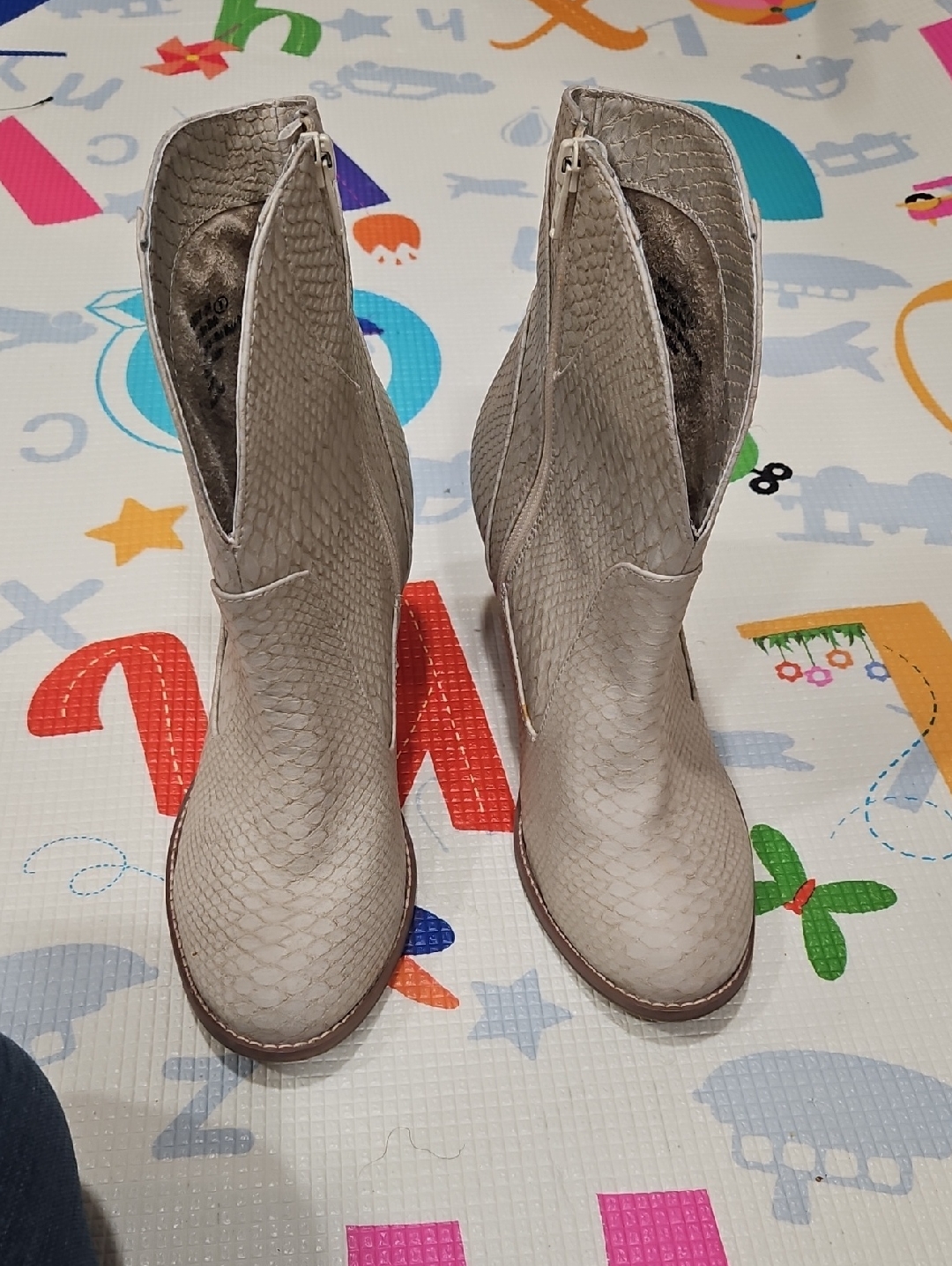 Not Rated Taupe Snake-Texture Ankle Booties